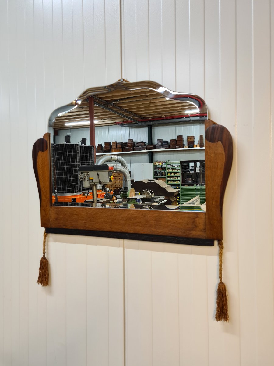 Miroir en Chêne et pin de Coromandel, époque Art déco Hollandais, vers 1920-1930-photo-2