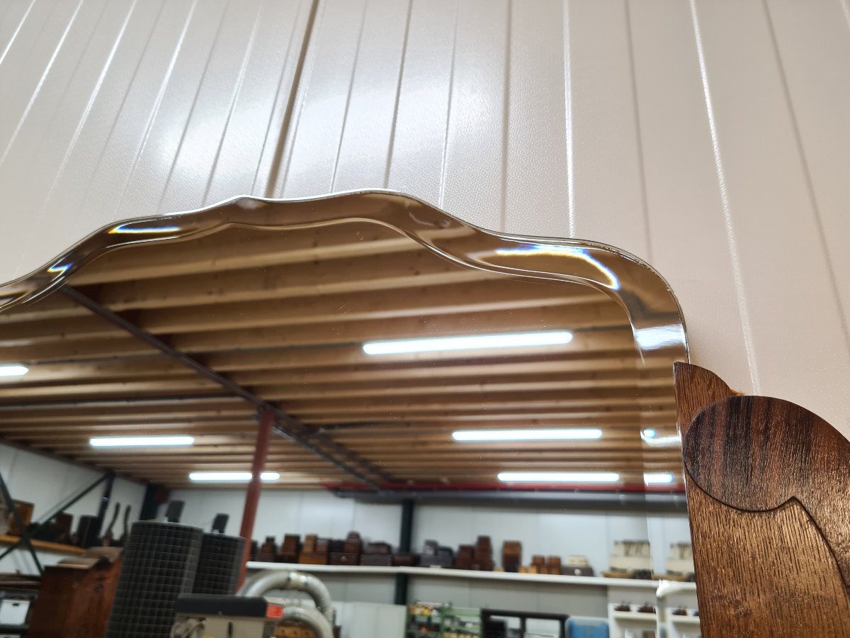 Miroir en Chêne et pin de Coromandel, époque Art déco Hollandais, vers 1920-1930-photo-3