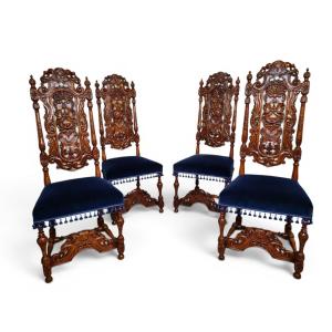 Ensemble de quatre chaises richement décorées, Hollan époque Baroque vers 1700-1725