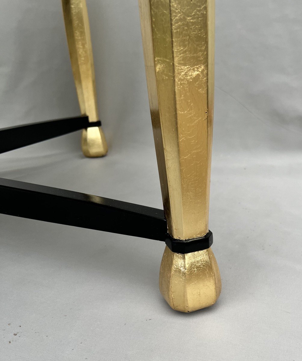 Important Art Deco Pedestal Table In Golden Wood And Black Lacquer-photo-5