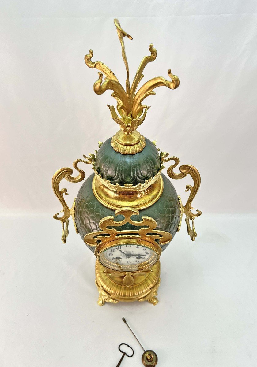 Large Art Nouveau "vase" Clock In Gilded Bronze 66 Cm-photo-4