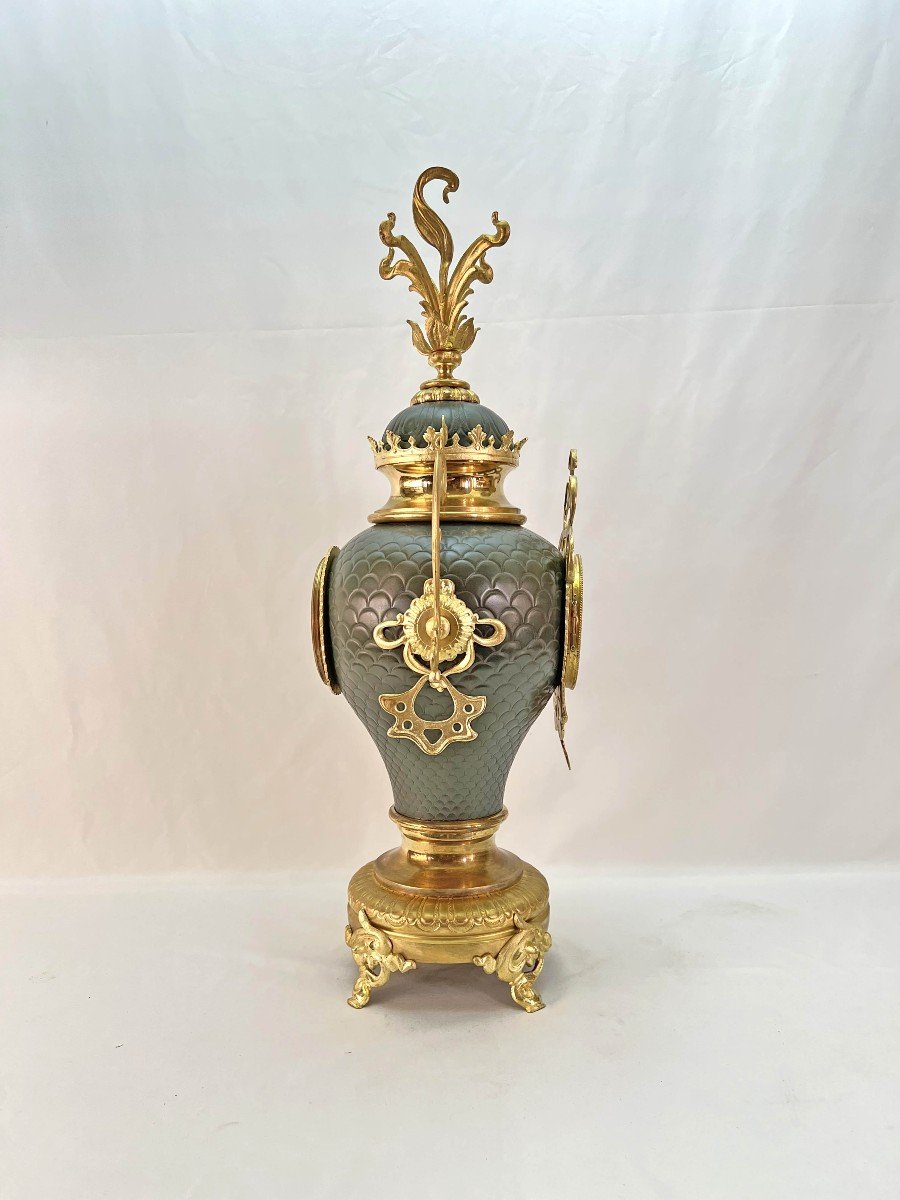 Large Art Nouveau "vase" Clock In Gilded Bronze 66 Cm-photo-2