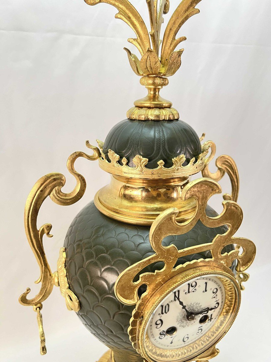 Large Art Nouveau "vase" Clock In Gilded Bronze 66 Cm-photo-7