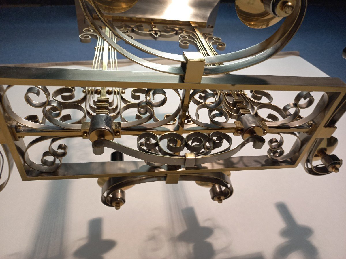 Important Lustre En Laiton Doré Vers 1940-photo-1