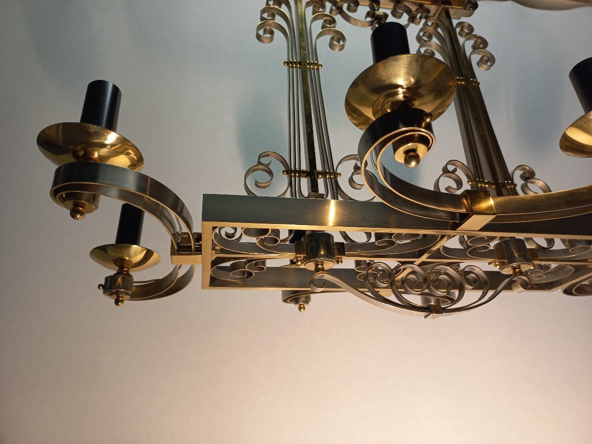 Important Chandelier In Golden Brass Around 1940-photo-2