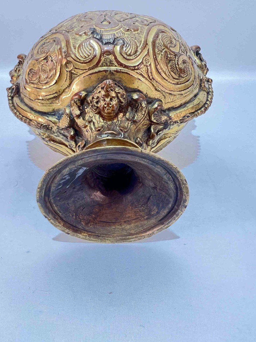 Vase Couvert, Cassolette, En Cuivre Doré époque Régence-photo-1