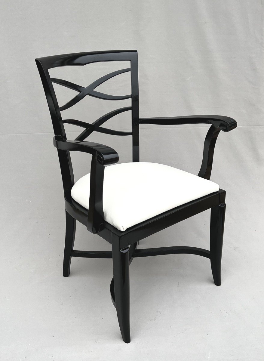 Baptistin Spade (1891-1969) Pair Of Armchairs In Black Lacquer And Ivory Leather-photo-3