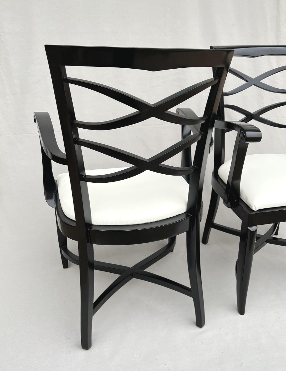 Baptistin Spade (1891-1969) Pair Of Armchairs In Black Lacquer And Ivory Leather-photo-6