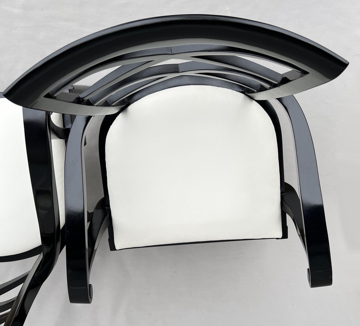 Baptistin Spade (1891-1969) Pair Of Armchairs In Black Lacquer And Ivory Leather-photo-8