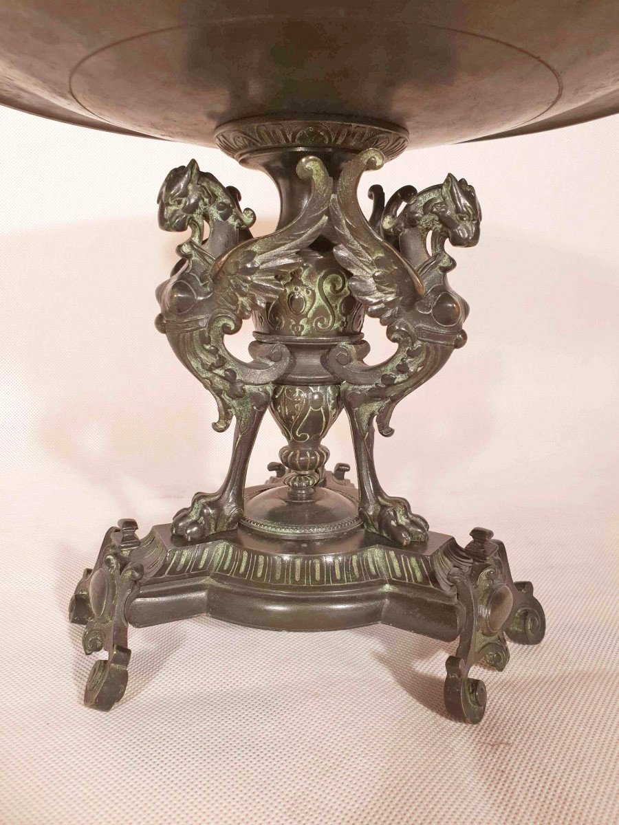 Antique Patinated Bronze Tazza Signed And Dated 1873-photo-2