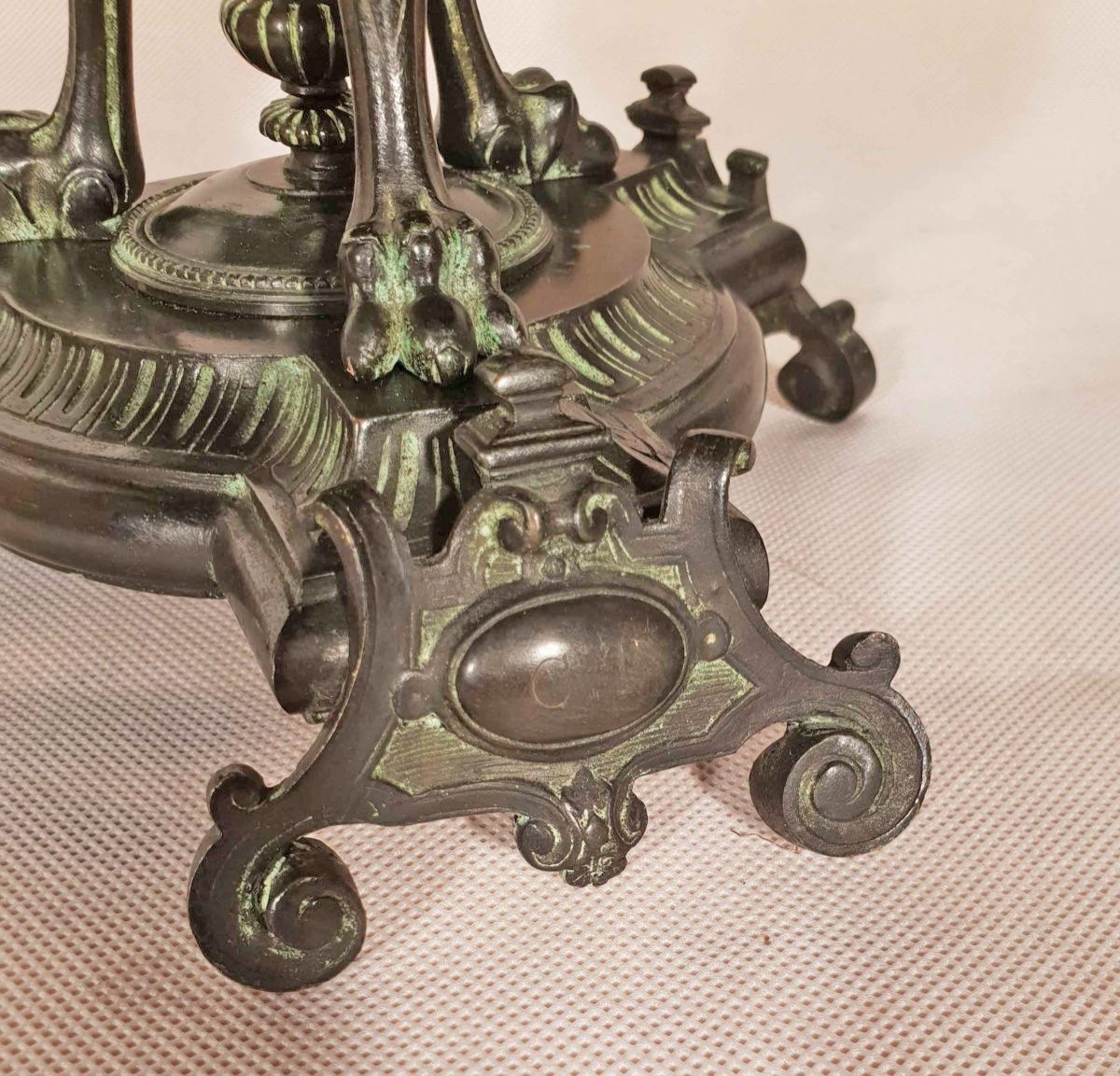 Antique Patinated Bronze Tazza Signed And Dated 1873-photo-4