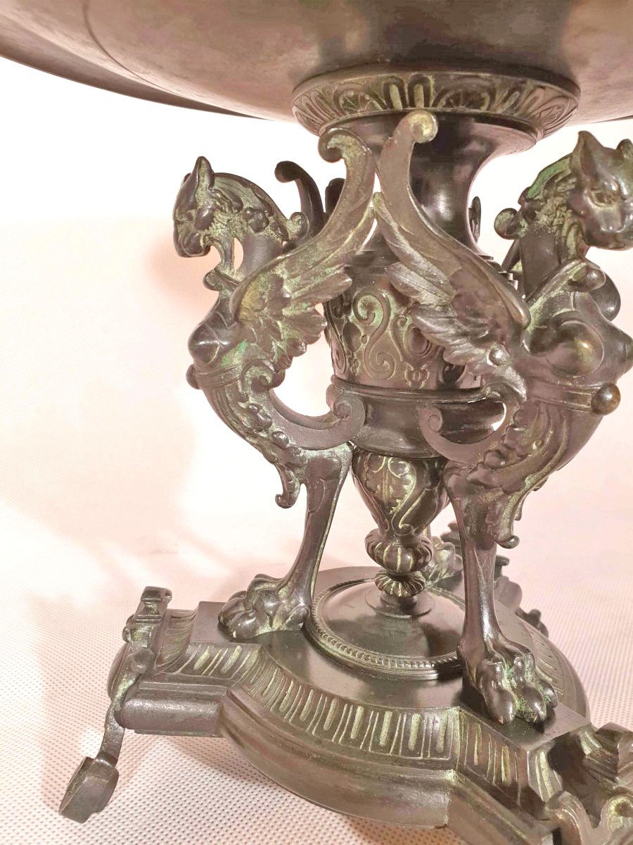 Antique Patinated Bronze Tazza Signed And Dated 1873-photo-5