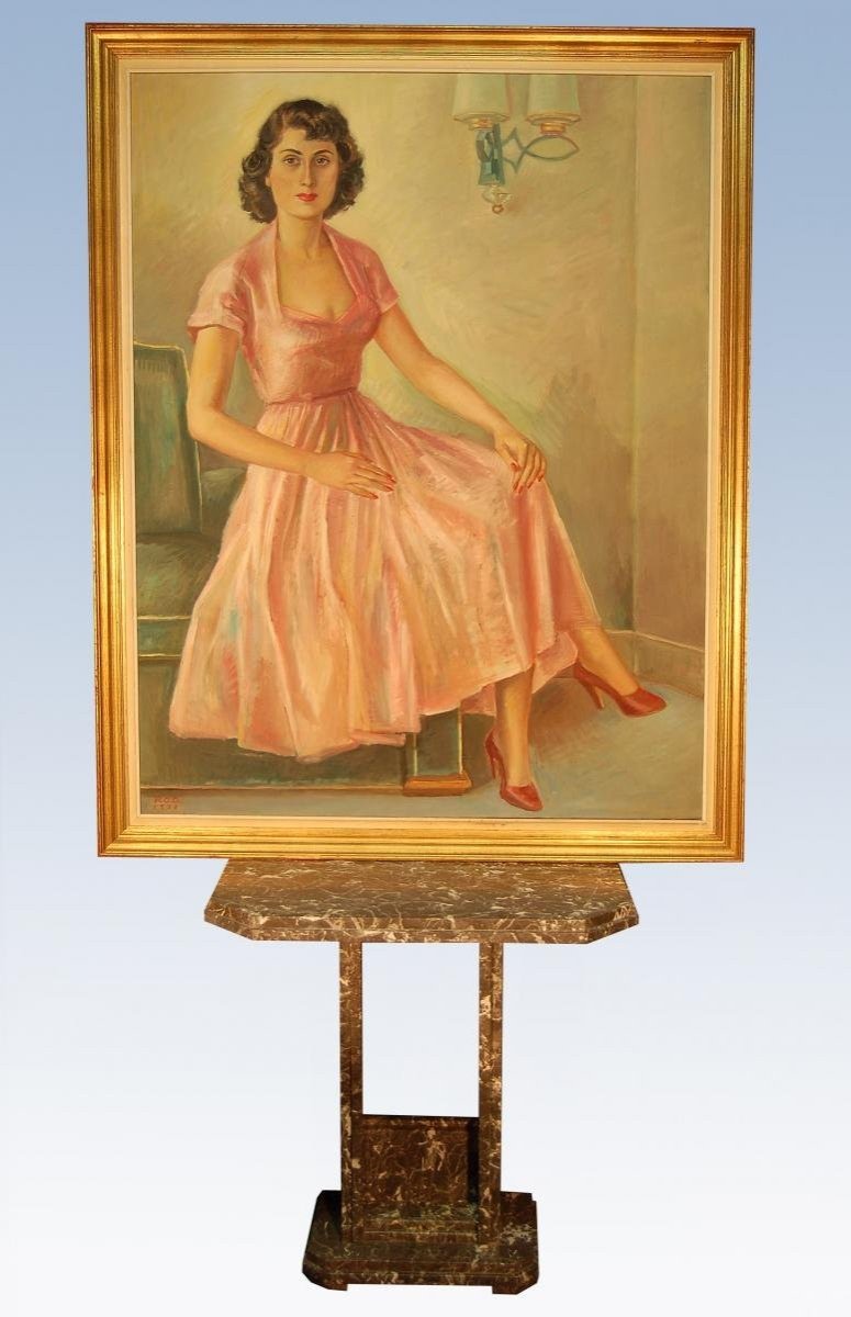 Hst Grand Portrait Art Déco 161x128cm