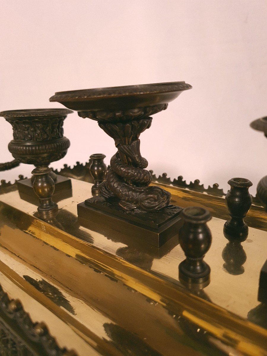 Important Writing Inkwell With Dolphins "in Bronze Restoration Period-photo-7