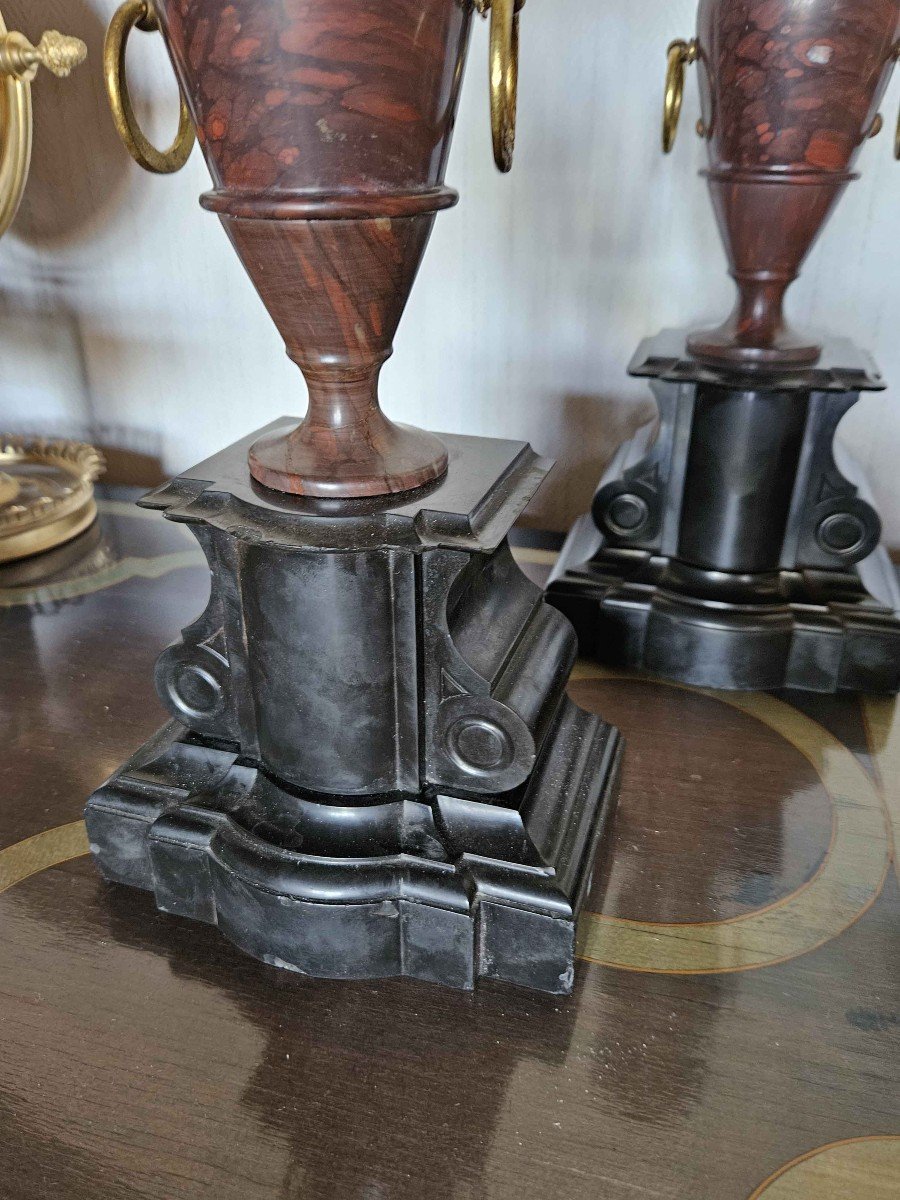 Antique Vases In Cherry Marble And Black Marble, Grand Tour, XIXth-photo-4
