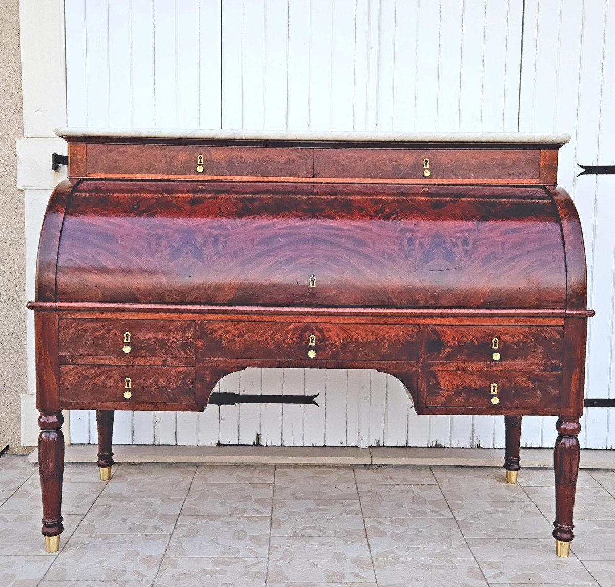 Othon Kolping (1775-1853) Bureau Cylindre Du Mobilier National Ep Empire En Acajou-photo-1
