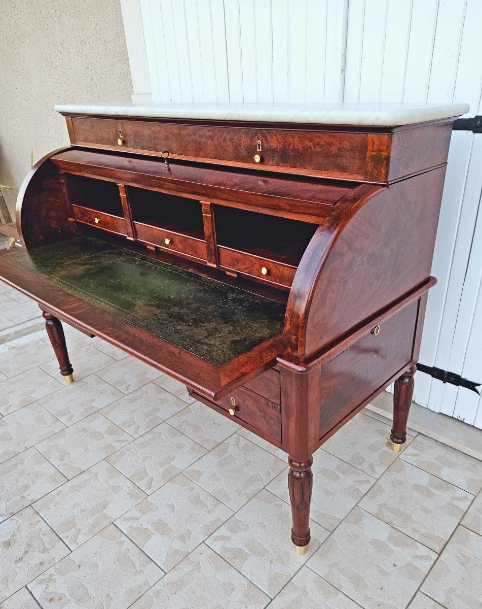 Othon Kolping (1775-1853) Bureau Cylindre Du Mobilier National Ep Empire En Acajou-photo-6