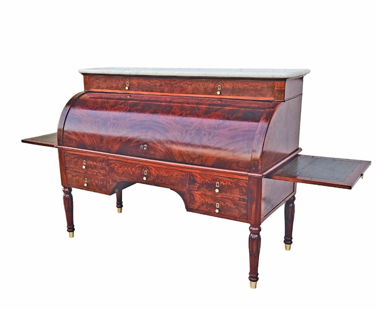 Othon Kolping (1775-1853) Bureau Cylindre Du Mobilier National Ep Empire En Acajou