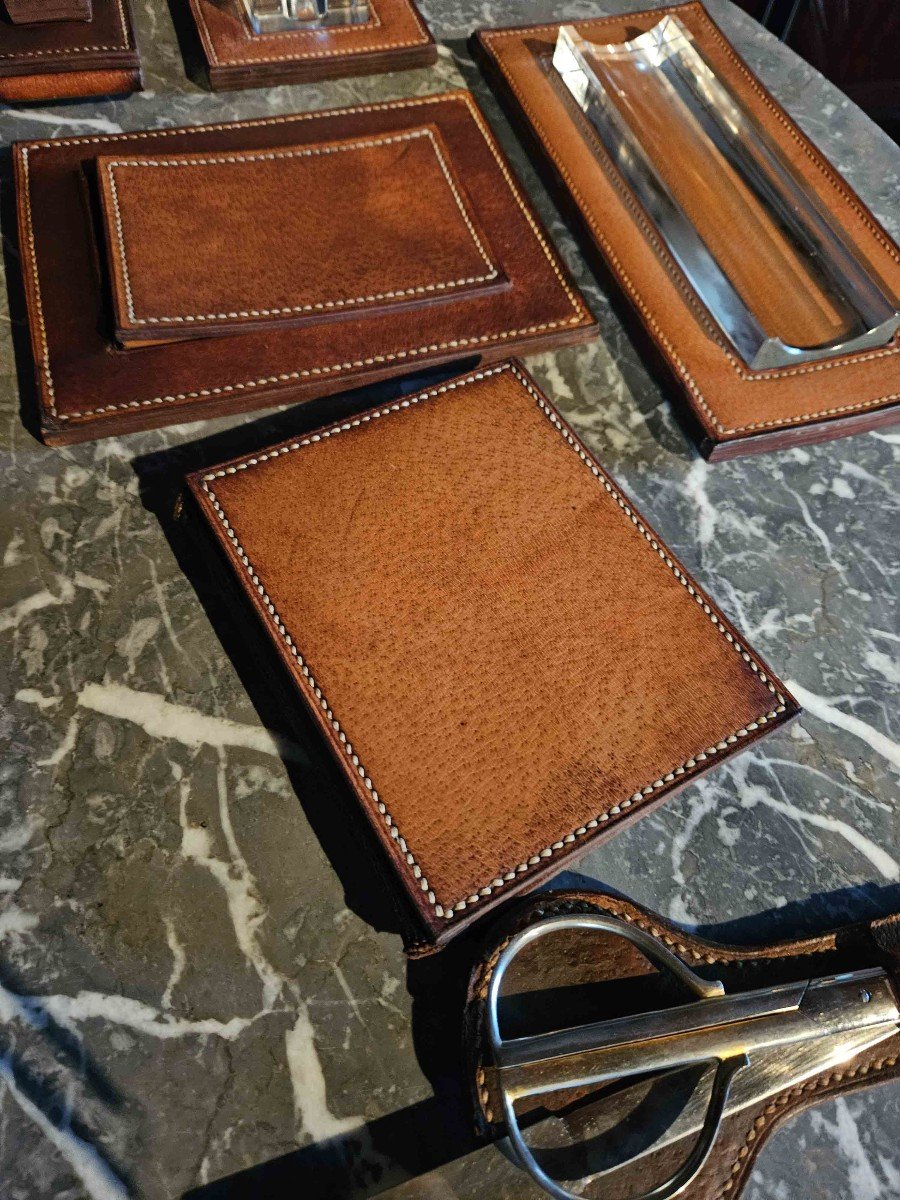 Desk Kit In Saddler Piqué Leather And Cut Glass 8 Pieces Dlg Hermès-photo-3