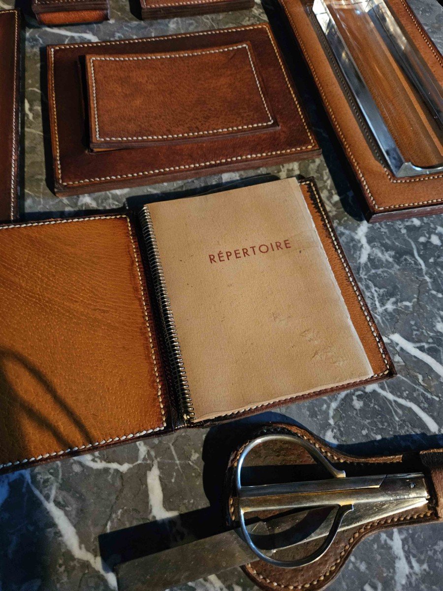Desk Kit In Saddler Piqué Leather And Cut Glass 8 Pieces Dlg Hermès-photo-4