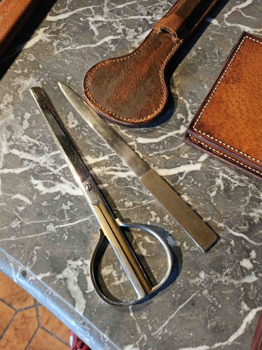 Desk Kit In Saddler Piqué Leather And Cut Glass 8 Pieces Dlg Hermès-photo-6