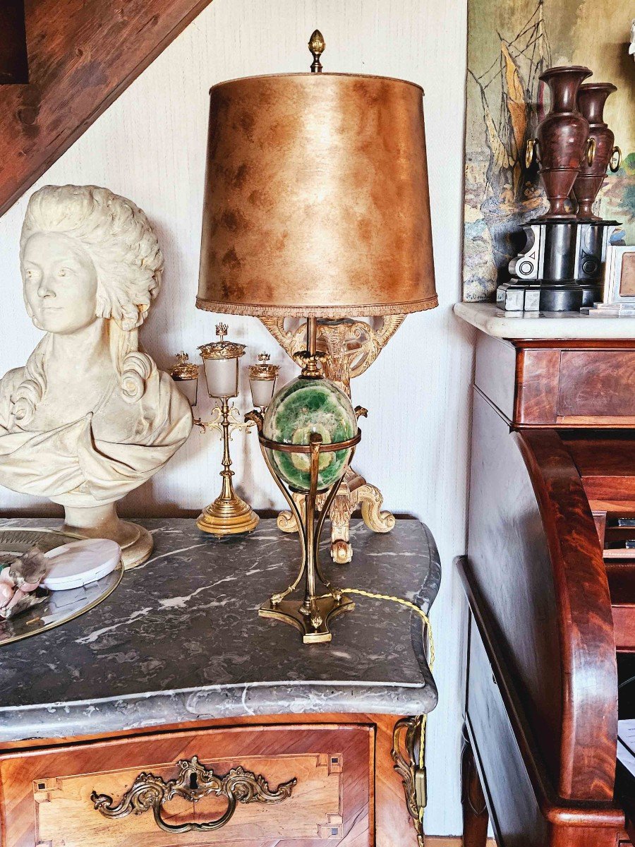 Lampe N&eacute;oclassique Bronze &amp; Spath Fluor Sign&eacute;e Maison Charles-photo-4