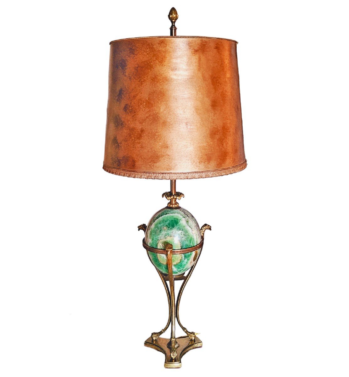 Lampe N&eacute;oclassique Bronze &amp; Spath Fluor Sign&eacute;e Maison Charles