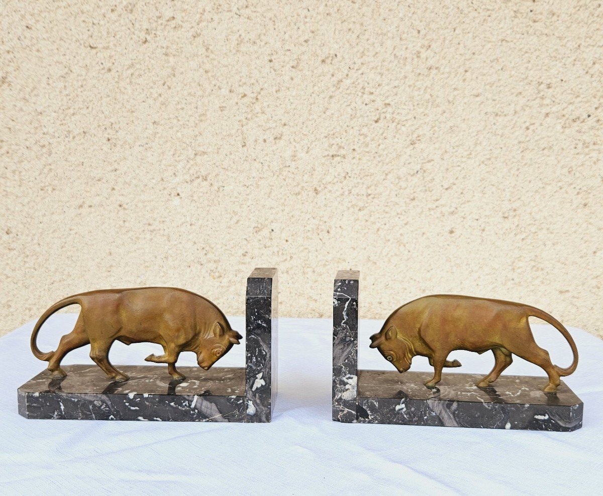 Pair Of Signed Art Deco Bronze Bookends-photo-2