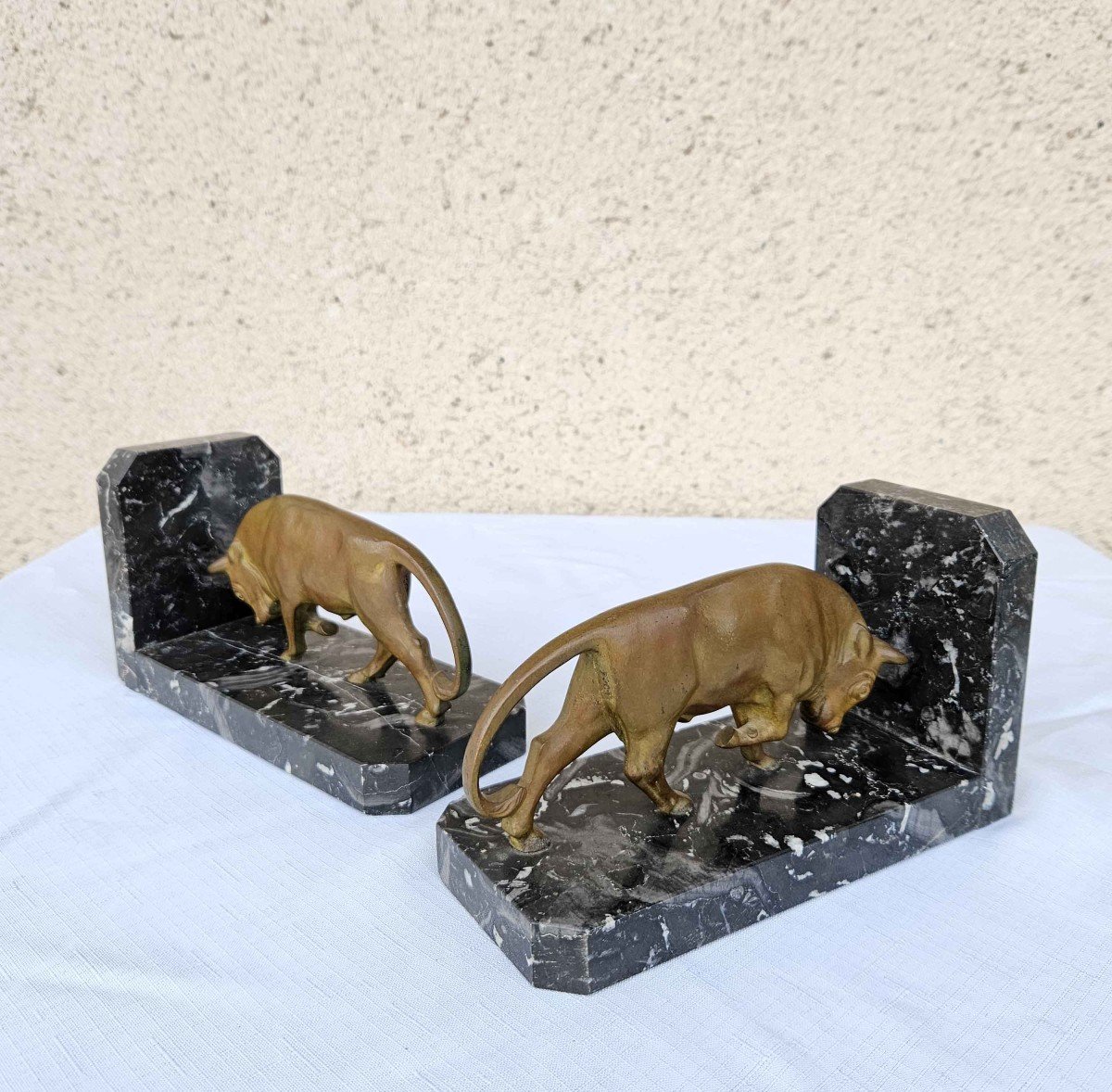 Pair Of Signed Art Deco Bronze Bookends-photo-3