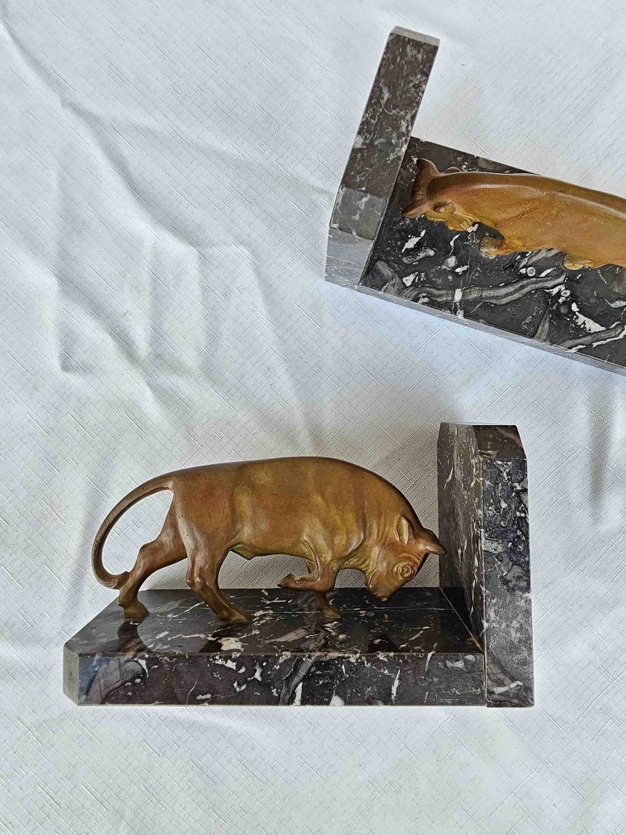 Pair Of Signed Art Deco Bronze Bookends-photo-4