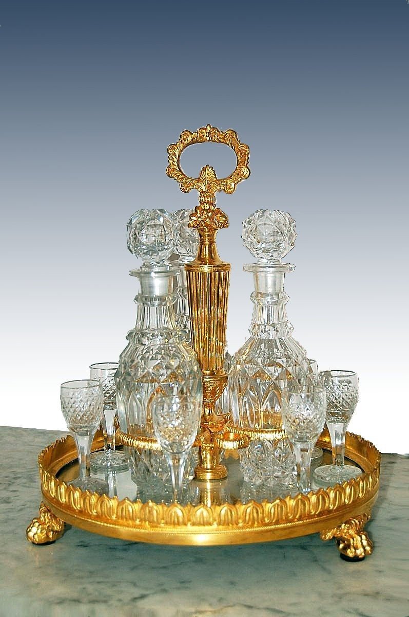 Cabaret In Cut Crystal And Gilt Bronze Early 19th Century