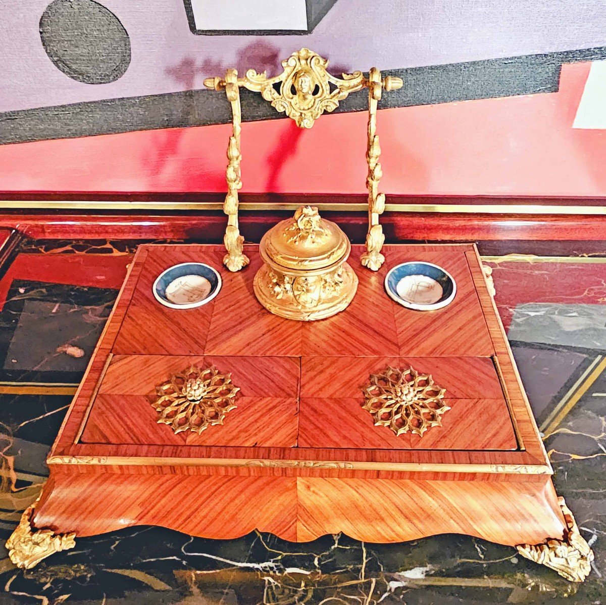 Napoleon III Inkwell Writing Case Rosewood Porcelain And Gilt Bronze-photo-4