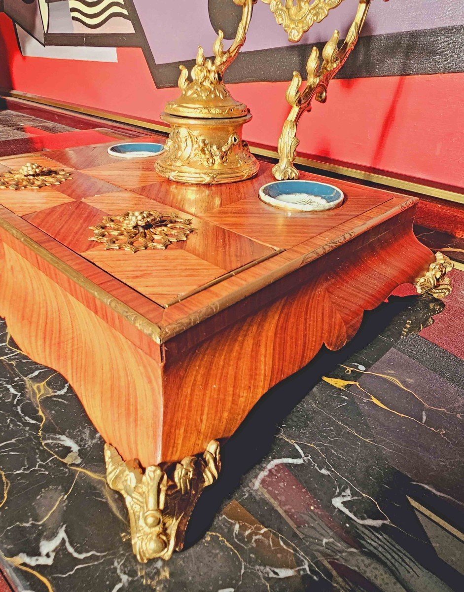 Napoleon III Inkwell Writing Case Rosewood Porcelain And Gilt Bronze-photo-2