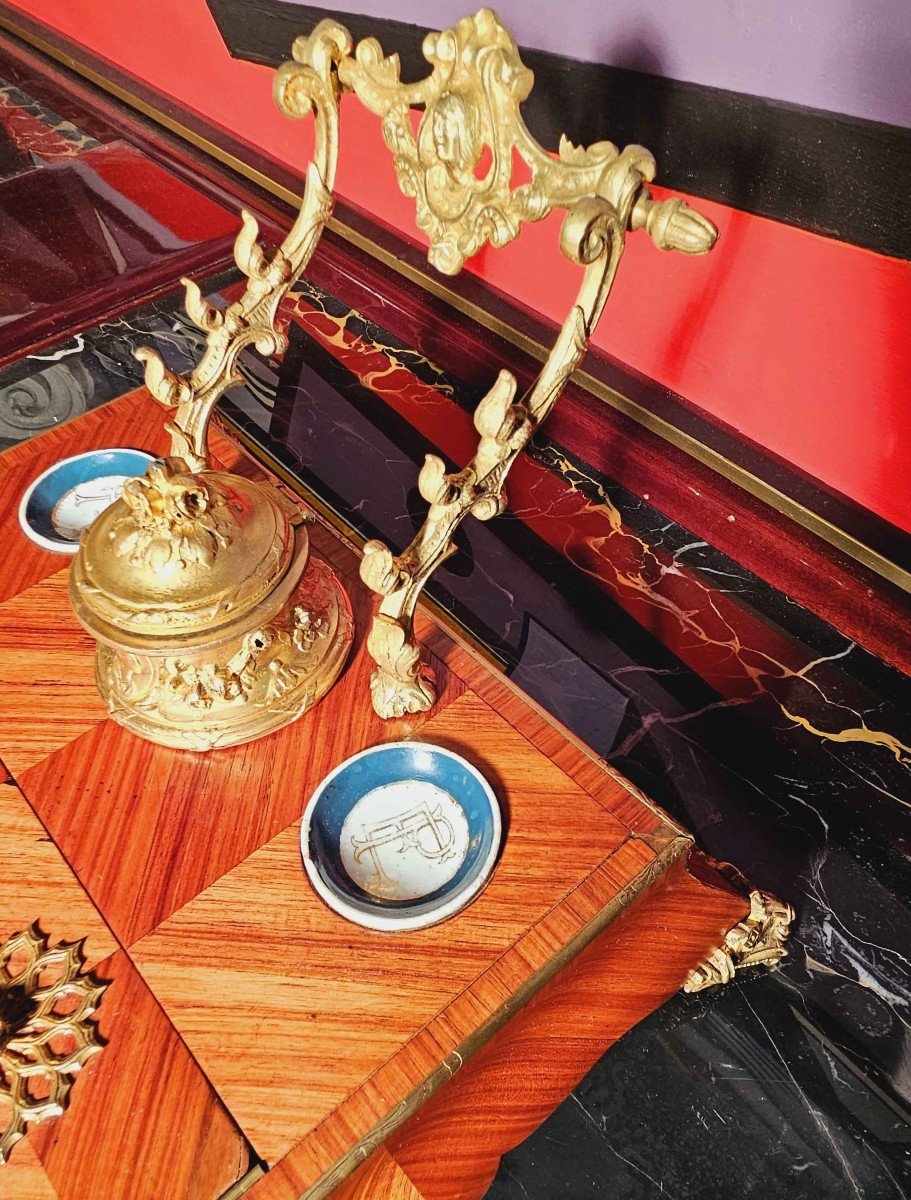 Napoleon III Inkwell Writing Case Rosewood Porcelain And Gilt Bronze-photo-6