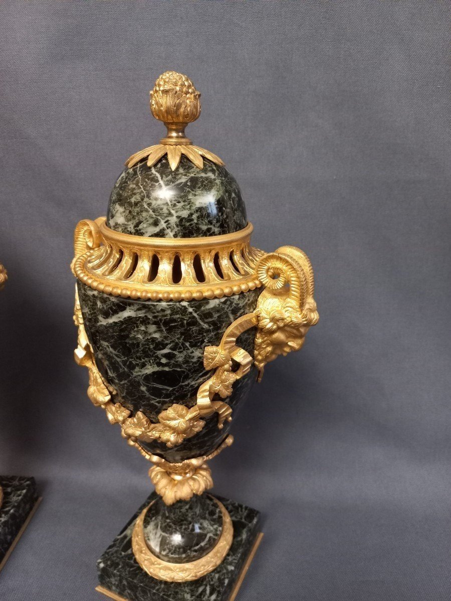 Pair Of Covered Cassolettes In Marble And Gilt Bronze 19th Century-photo-4