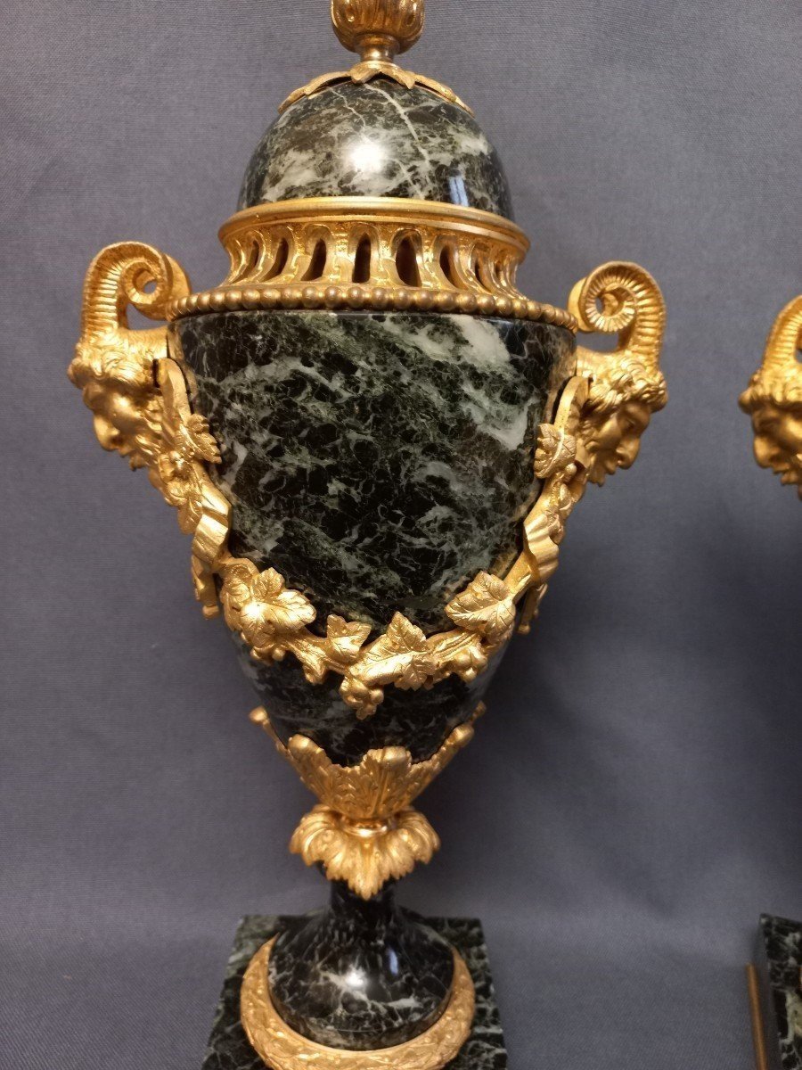 Paire De Cassolettes Couvertes En Marbre Et Bronze Doré XIXe-photo-6