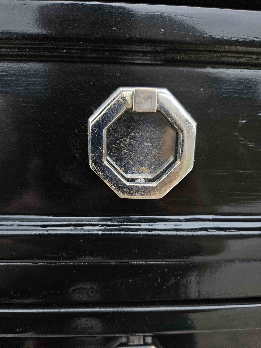 Commode Art D&eacute;co &agrave; 9 Tiroirs En Laque Et Bronze Nickel&eacute;-photo-4