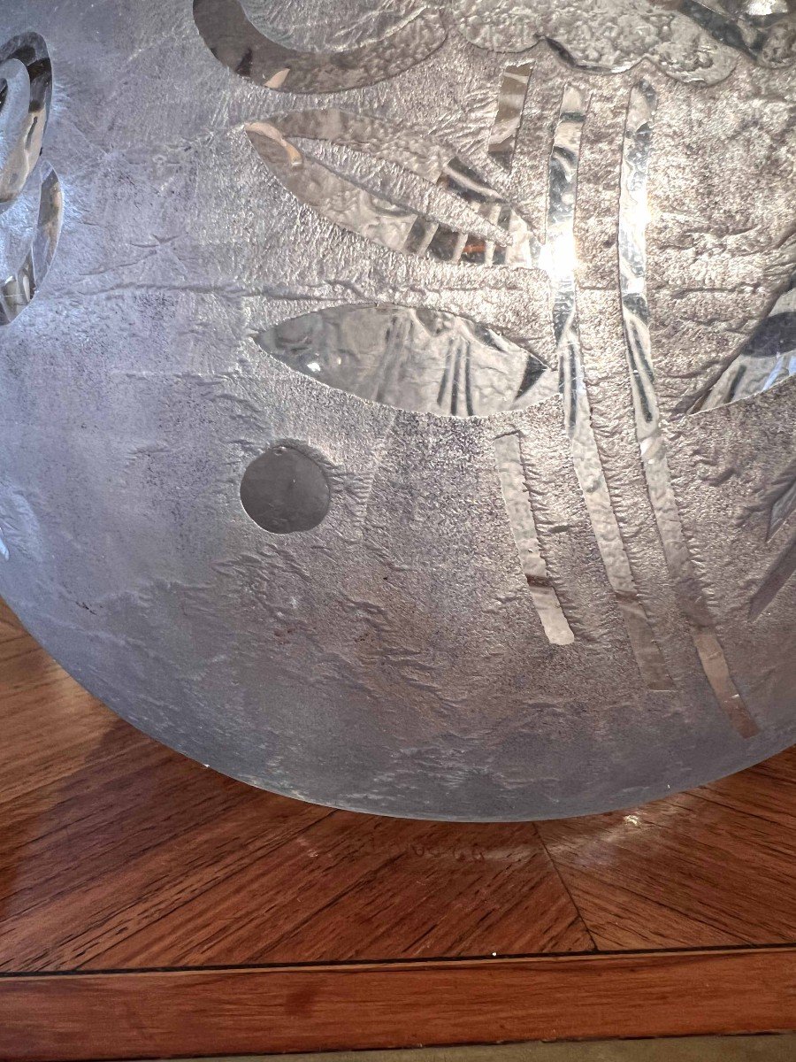 Vase Art Déco Signé Lorrain En Verre Givré Et Taillé-photo-6