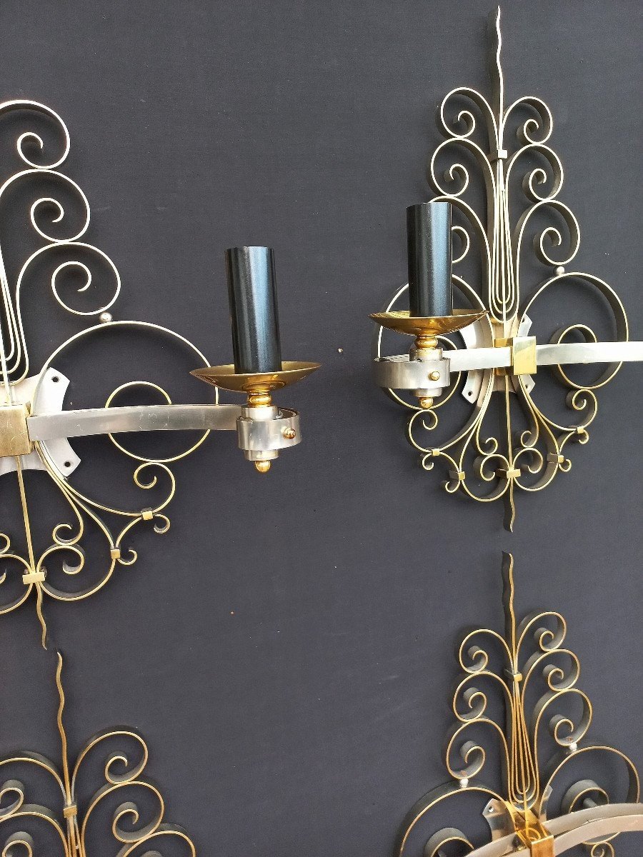 Suite Of Four Sconces In Golden Brass Circa 1940-photo-2