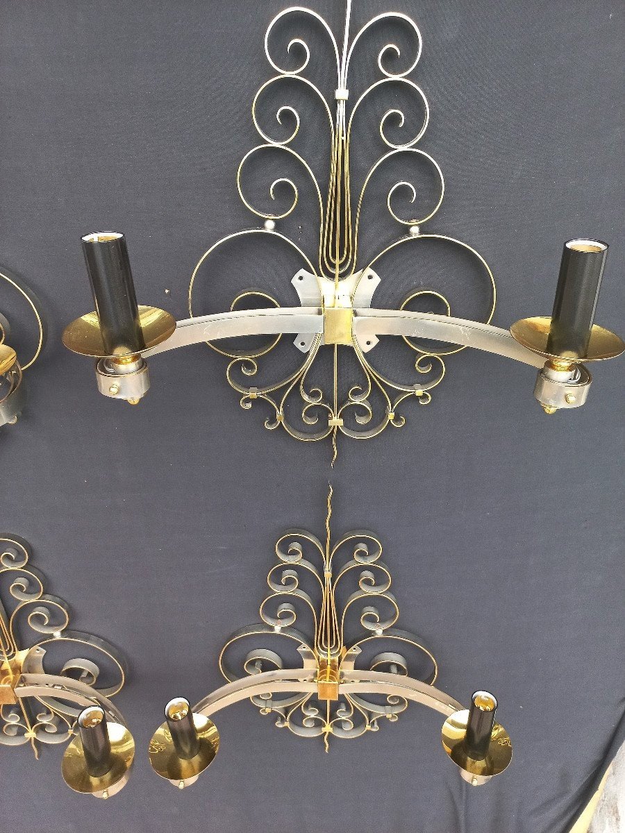 Suite Of Four Sconces In Golden Brass Circa 1940-photo-6