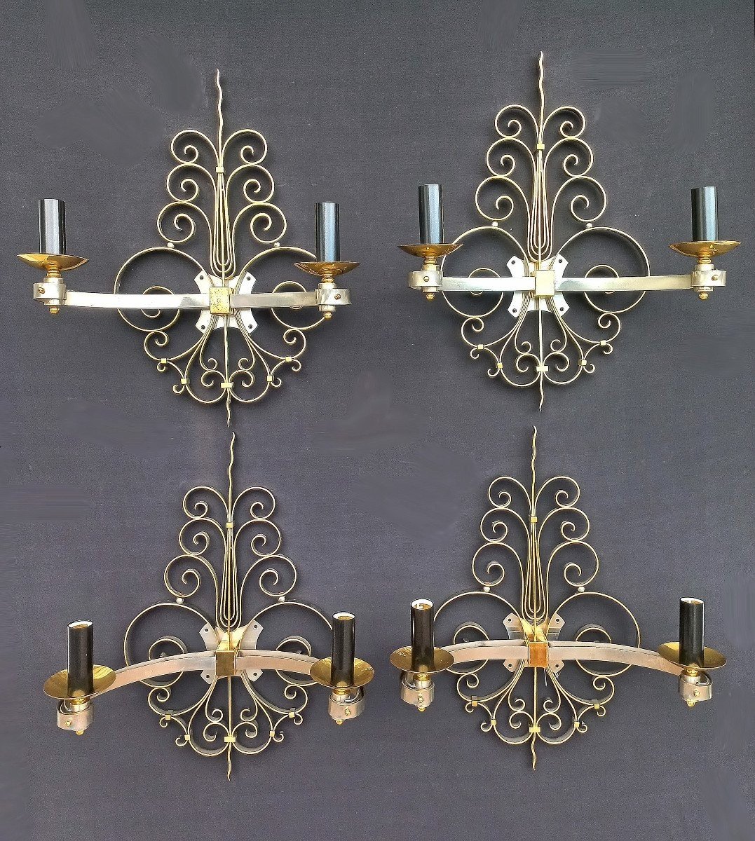 Suite Of Four Sconces In Golden Brass Circa 1940-photo-8