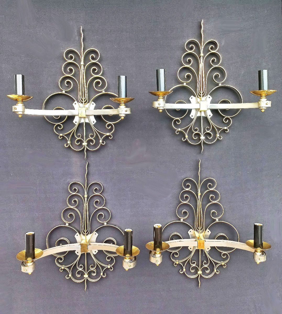 Suite Of Four Sconces In Golden Brass Circa 1940