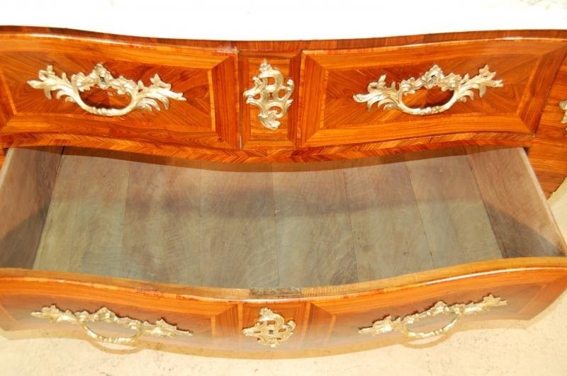 Commode Louis XV Galbée Et Marquetée XVIIIe Siècle-photo-4
