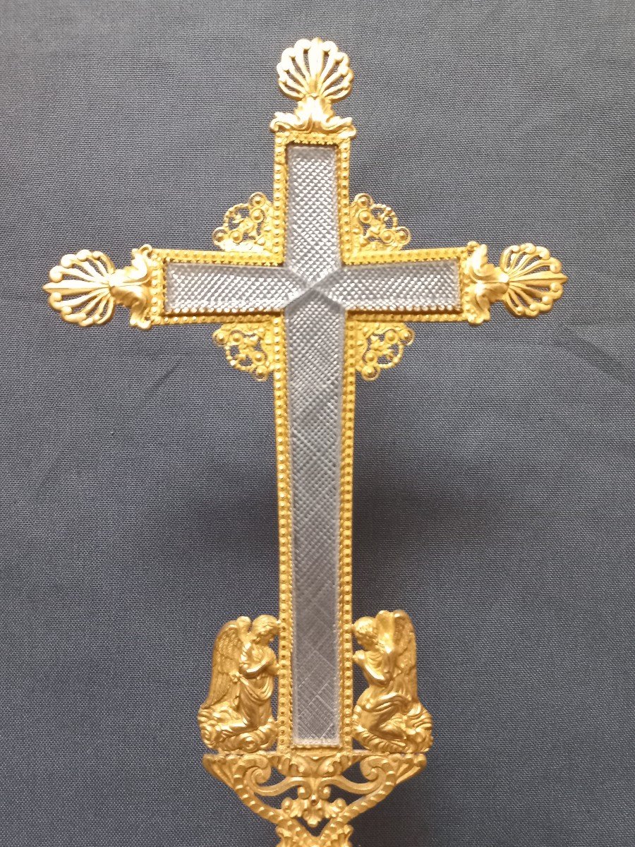 Crucifix In Cut Crystal And Gilt Bronze Early 19th Century-photo-7