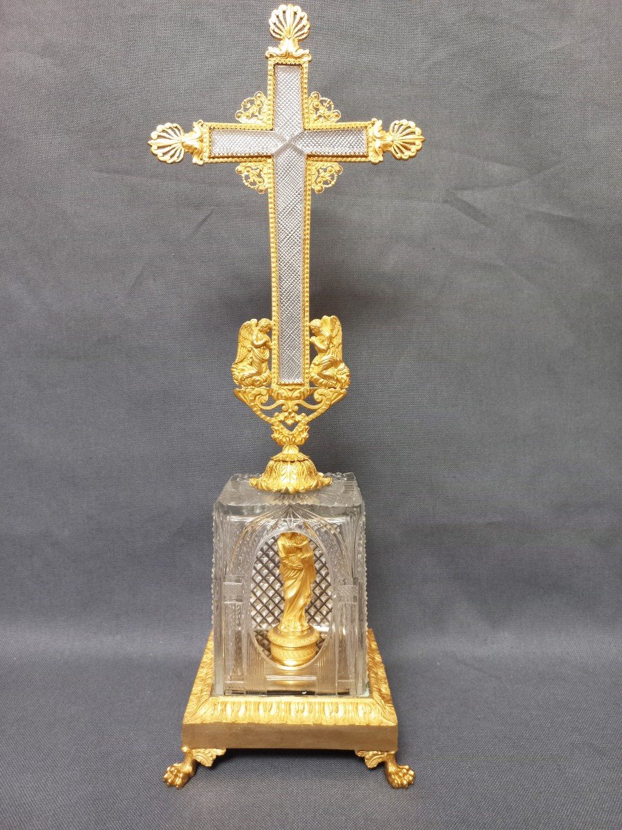 Crucifix In Cut Crystal And Gilt Bronze Early 19th Century