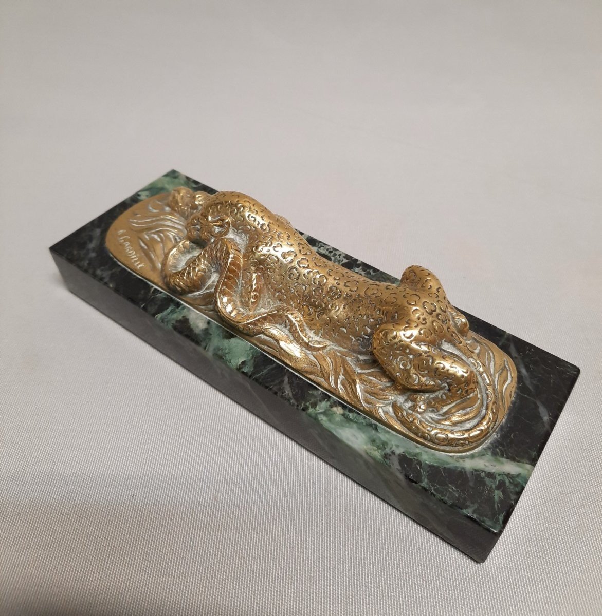  Sculpture Art Déco Panthère Et Serpent Bronze-photo-3