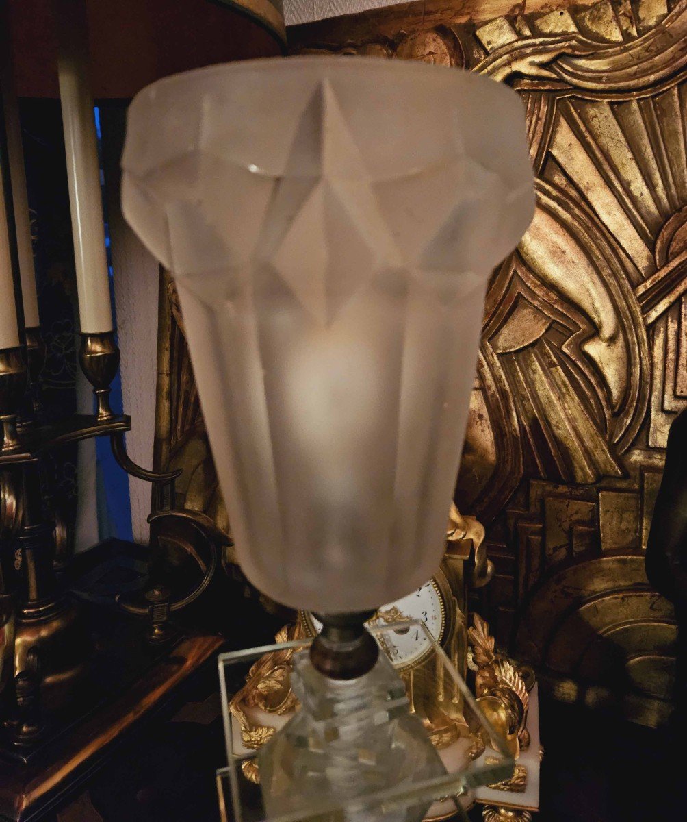 Art Deco Dlg Adnet Or Desny Lamp In Cut Glass And Opaline-photo-4