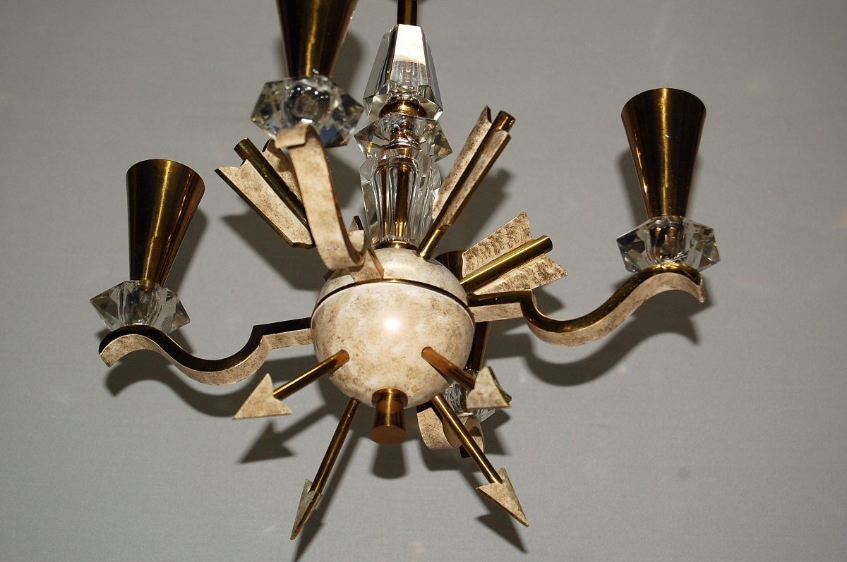 Chandelier In Bronze And Cut Crystal (dlg Gilbert Poillerat)-photo-3