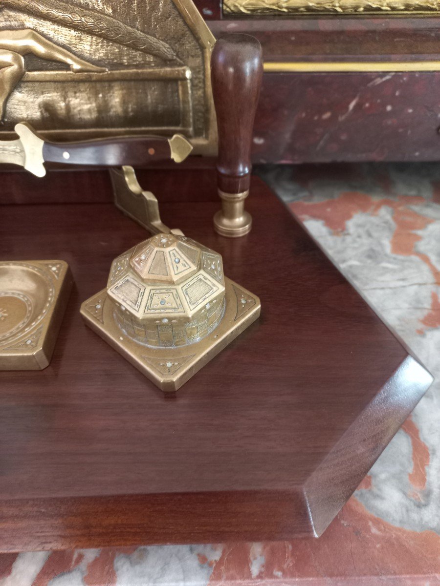 Art Deco Writing Desk In Bronze And Exotic Wood-photo-2