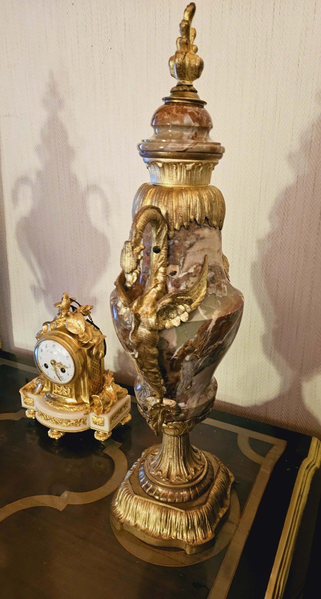 Pair Of Large Vases In Marble And Gilt Bronze "with Dragons" 19th Century 62 Cm-photo-1
